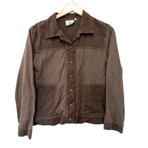 Hot Cotton Brown Green Button Front Shirt Sz S